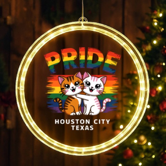 Pride Month Houston City Texas USA Rainbow Flag LG LED Christmas Window Lights