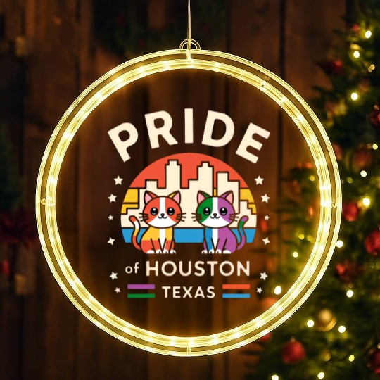 Pride of Houston City Texas USA Rainbow Flag LED Christmas Window Lights