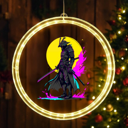 Cyberpunk Samurai Warrior Neon Art Design LED Christmas Window Lights