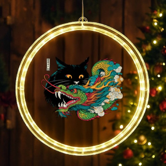 Ukiyo-e Black Cat Chinese Dragon LED Christmas Window Lights