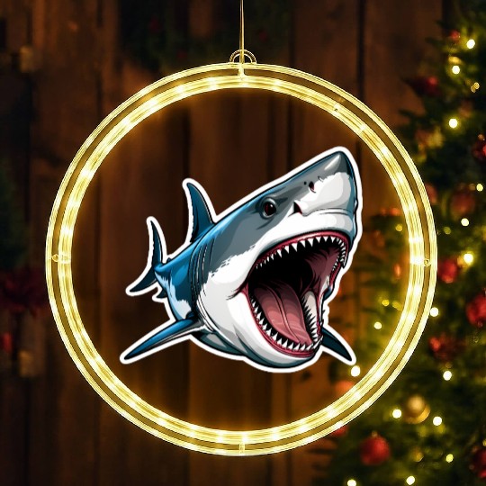 Big White Shark Attack LED Christmas Window Lights