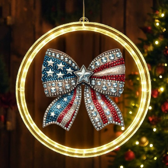 Patriotic Rhinestone Bow LED Christmas Window Lights