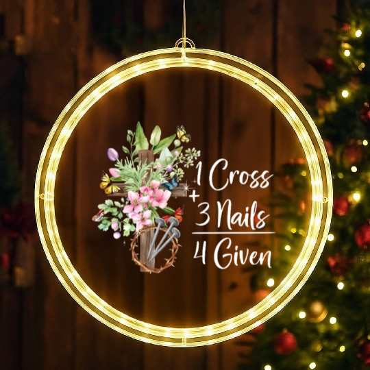 1 Cross 3 Nails 4 Given Christian He is Risen LED Christmas Window Lights