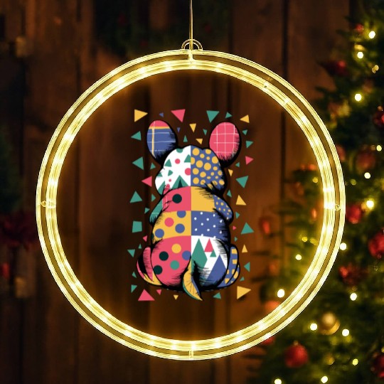 Colorful Geometric Patchwork Abstract Bunny LED Christmas Window Lights