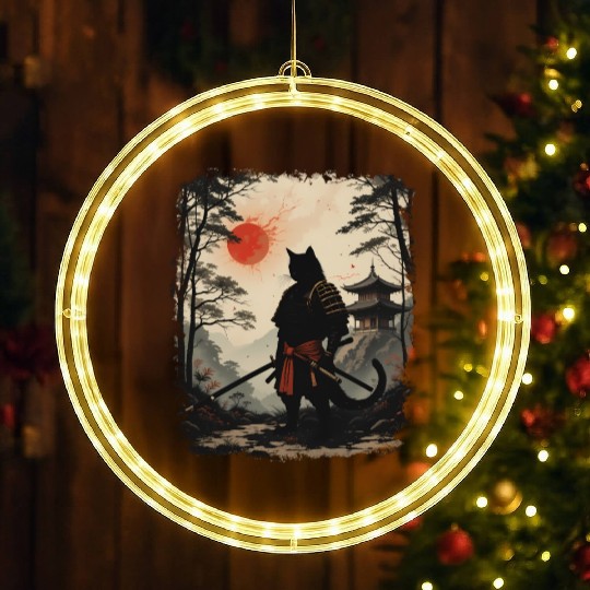 Samurai Cat Warrior LED Christmas Window Lights Design