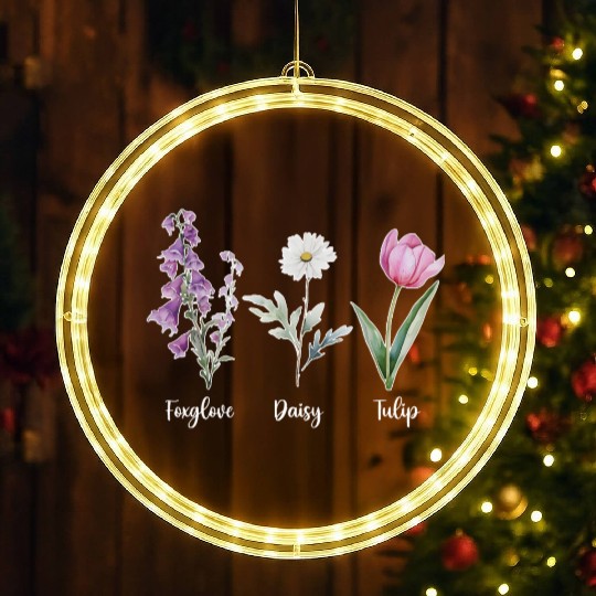 Vintage Floral Plant Foxglove Daisy Tulip Flower LED Christmas Window Lights