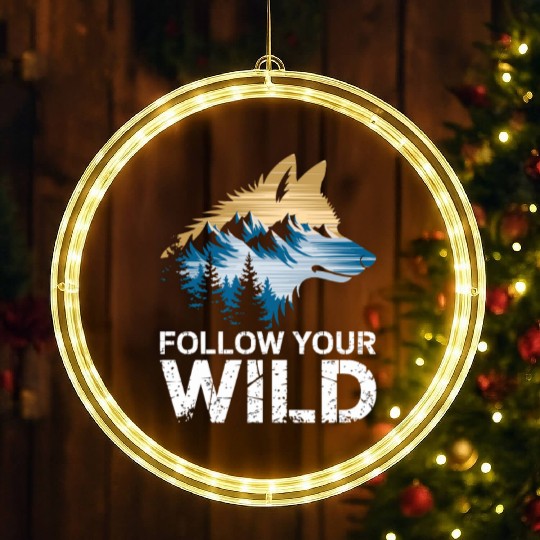 Follow Your Wild Adventure Mountain Wolf LED Christmas Window Lights