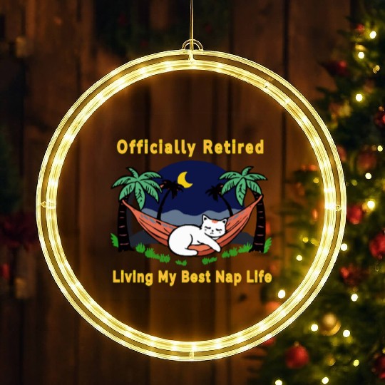Retired Cat - Living the Dream LED Christmas Window Lights