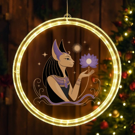 Serene Bastet Holding a Lotus LED Christmas Window Lights