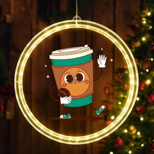 Playful Coffee Cup Character Design LED Christmas Window Lights