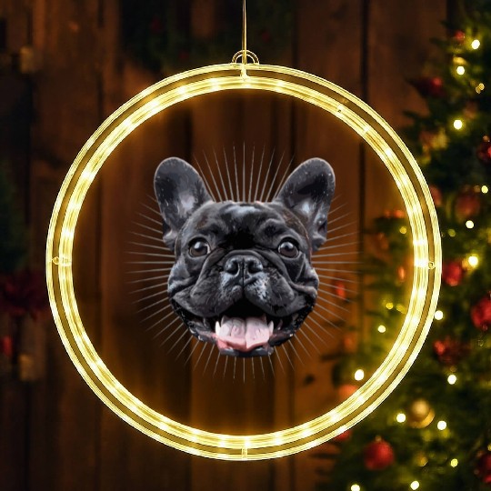 French Bulldog Happy Face Radiating Joy LED Christmas Window Lights