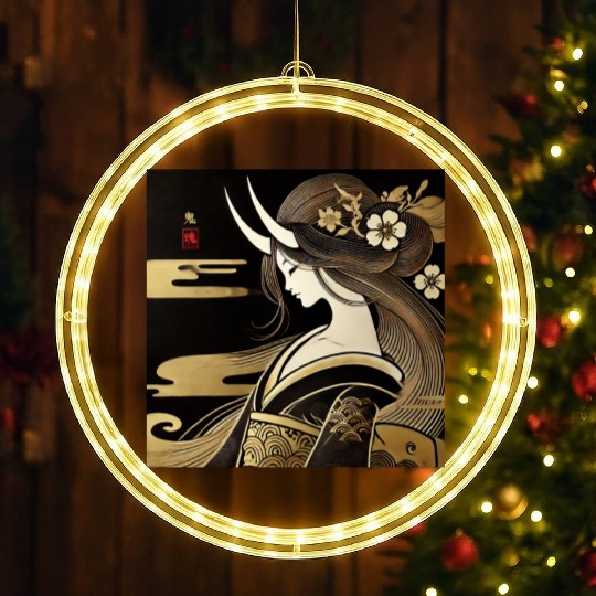 Oni girl in Kimono LED Christmas Window Lights