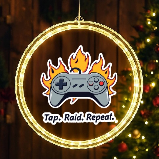 Tap. Raid. Repeat. – Retro Gamer Controller On Fir LED Christmas Window Lights