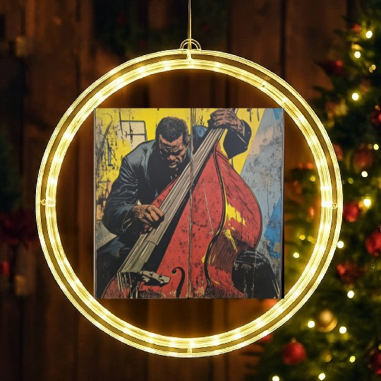 Charles Mingus Double Bass Retro Superhero Comic LED Christmas Window Lights