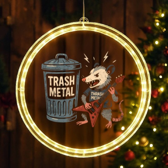 Funny Opossum Thrash Metal Guitar Vintage Pun LED Christmas Window Lights