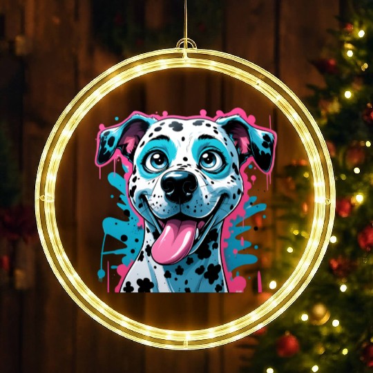 Graffiti Cartoon Dalmatian – Playful Pop Art Dog LED Christmas Window Lights