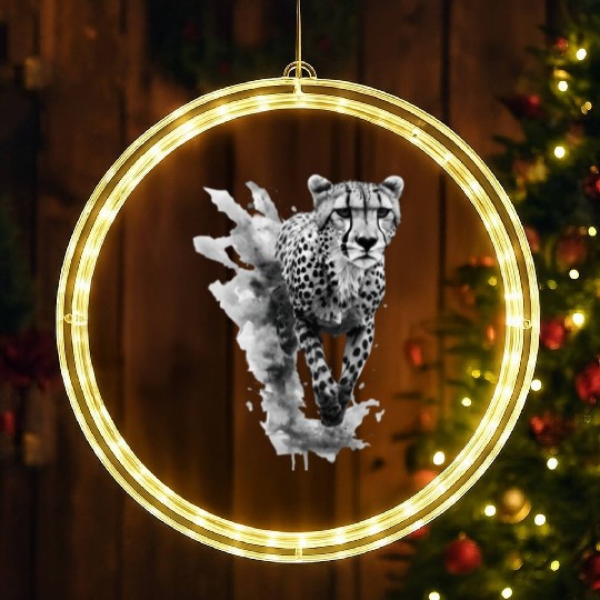 Cheetah: Black and White Art Design LED Christmas Window Lights
