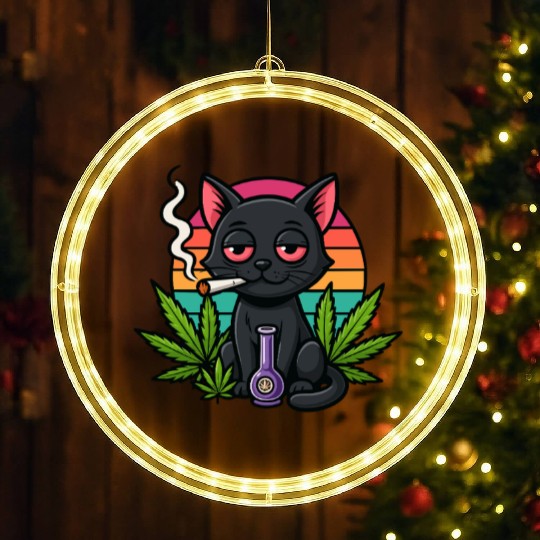 Cute Cat Smoking Weed LED Christmas Window Lights