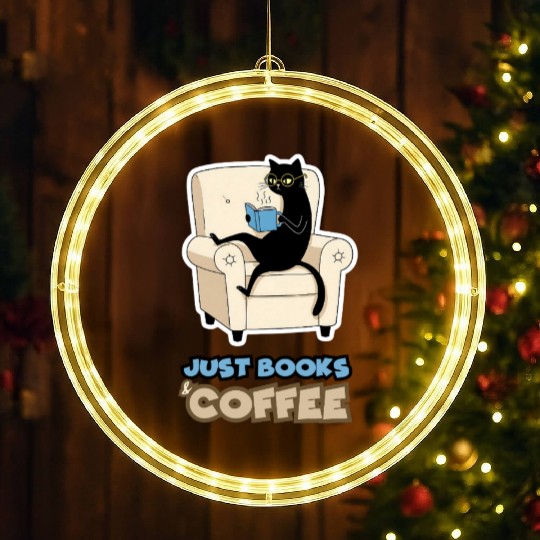 Black Cat Reading – Just Books & Coffee Vibes LED Christmas Window Lights
