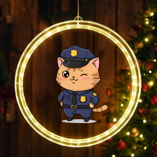 Paw-sitive Law Enforcement – Funny Cat Cop LED Christmas Window Lights