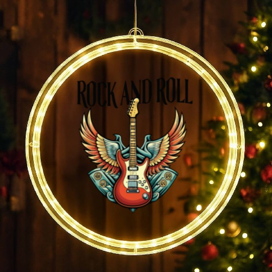 Vintage Retro 80s Rock Roll Music Guitar Wing LED Christmas Window Lights