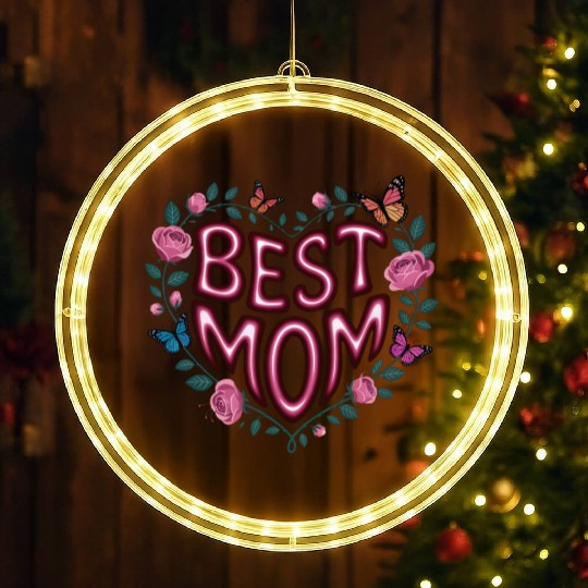 Trendy Best Mom Ever, Mother's Day Heart Floral LED Christmas Window Lights