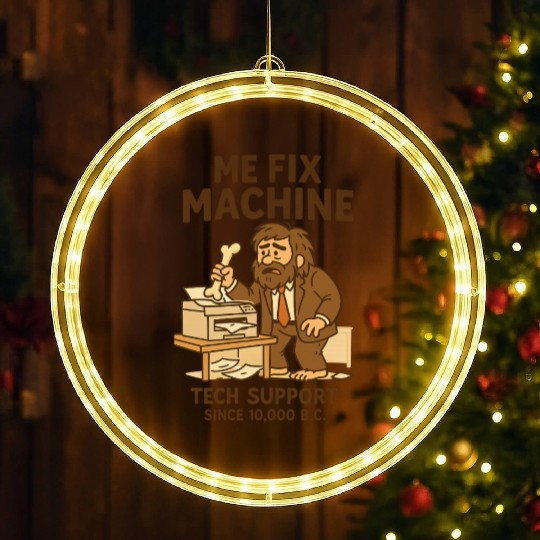 Office Tech Support Caveman Joke Daily Work Humor LED Christmas Window Lights