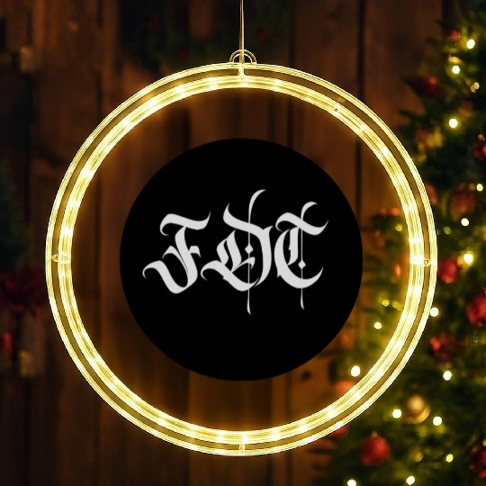 Ornate Gothic Lettering FDT in Light Grey on Black LED Christmas Window Lights