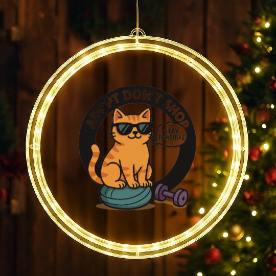 Stay Pawsitive – Adopt Don’t Shop Cat Design LED Christmas Window Lights