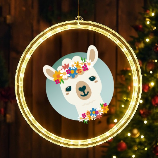 Floral Alpaca with Wreath – Cheerful Summer Motif LED Christmas Window Lights