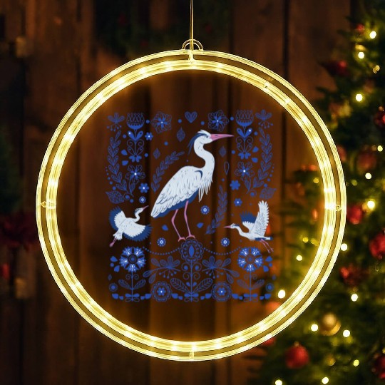 Great Blue Heron Folk Art LED Christmas Window Lights