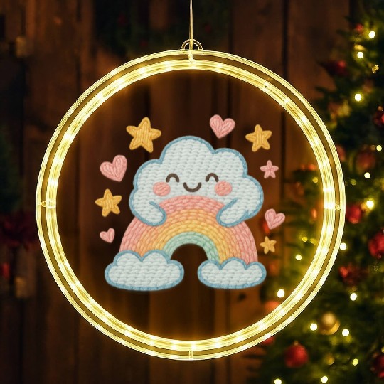 Smiling Cloud Rainbow – Embroidered Kids Logo LED Christmas Window Lights