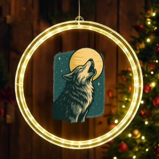 Lone wolf howl at the moon LED Christmas Window Lights