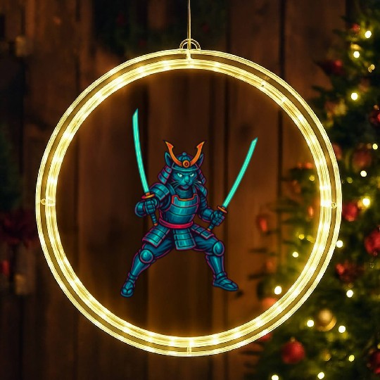 Legendary Samurai Cat – Epic Warrior Design” LED Christmas Window Lights
