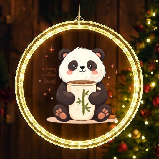 Beary Coffee Hugs! - Cute Panda & Warm Embrace LED Christmas Window Lights