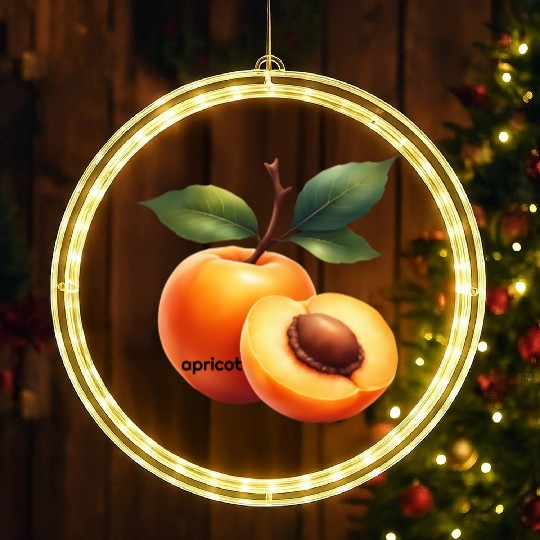 Apricot branch with green leaves LED Christmas Window Lights