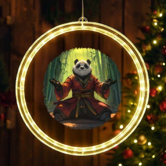 Meditating Panda In Bamboo Forest With Zen Energy LED Christmas Window Lights