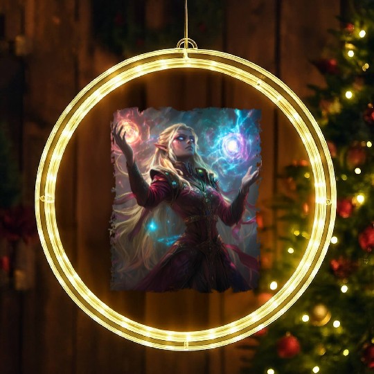 Magical Elf Sorceress under Starlight LED Christmas Window Lights