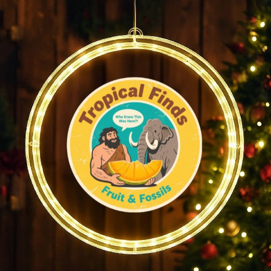 Caveman Mammoth Retro Ancient Fruit Discovery LED Christmas Window Lights