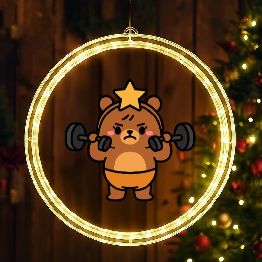 Built Different Bear Quirky Workout Character LED Christmas Window Lights