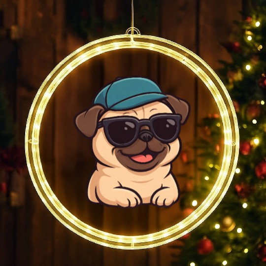 Cool pug with sunglasses summer joy cartoon LED Christmas Window Lights