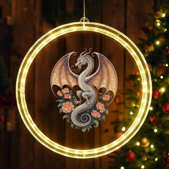 Majestic Dragon with Roses Fantasy Design LED Christmas Window Lights