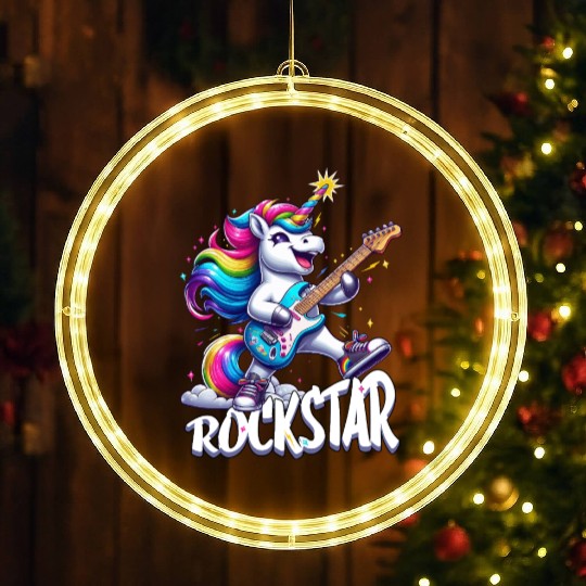 Rockstar Unicorn Playing Rainbow Guitar LED Christmas Window Lights