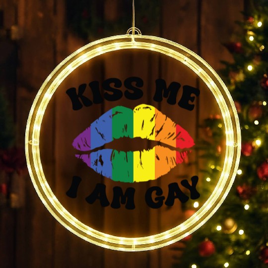 Gay Pride Kiss me i am gay LED Christmas Window Lights