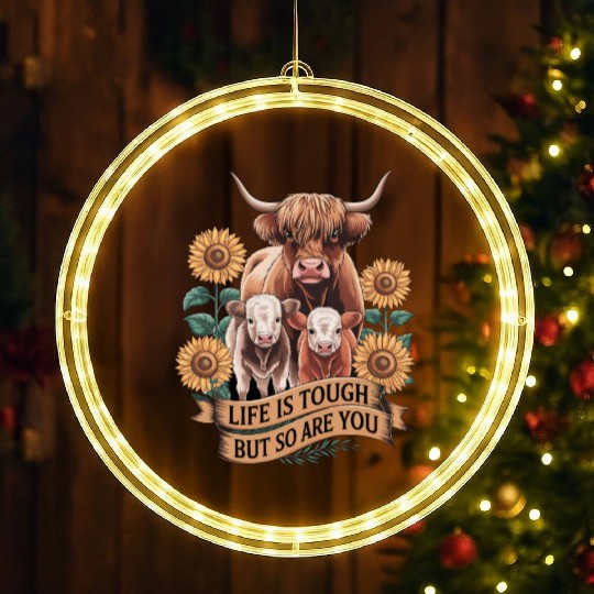 Highland Cow LIFE IS TOUGH LED Christmas Window Lights