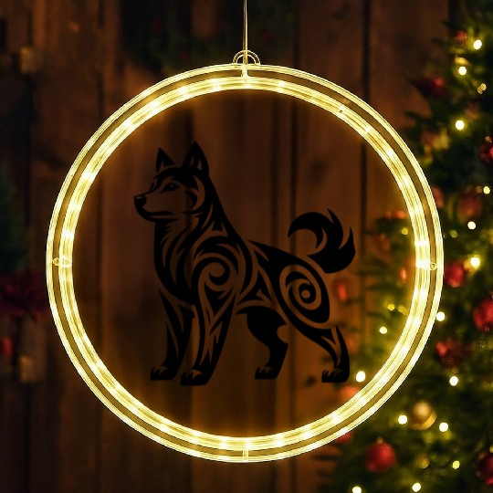 Mystical Powerful Tribal Husky Dog LED Christmas Window Lights