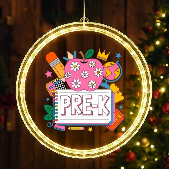 Pre K Teacher Back To School Apple Notebook LED Christmas Window Lights