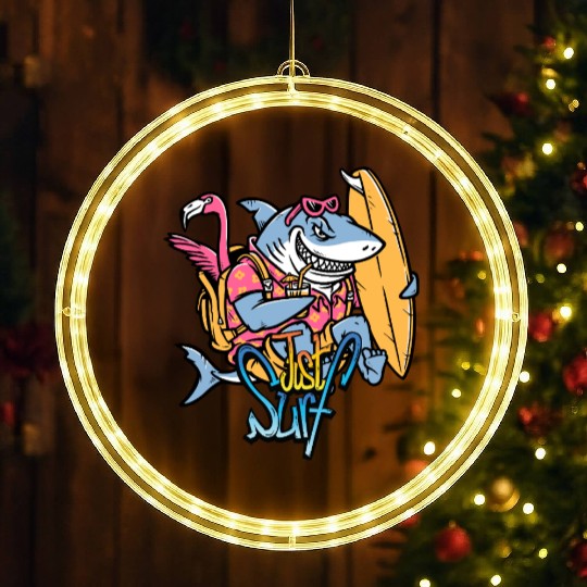 Just Surf – Cool Shark with Surfboard & Flamingo LED Christmas Window Lights