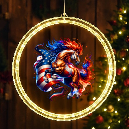 Horse USA Flag 4th of July LED Christmas Window Lights