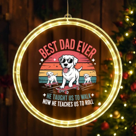 Best Dog Dad Ever Skateboarding Puppy Lover LED Christmas Window Lights